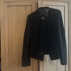 Kobi Halperin Claudia Black Lace Detail Open Front Line Blazer